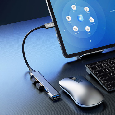 HUB Distributörsadapter med USB-C-uttag för 4x USB Svart Grå