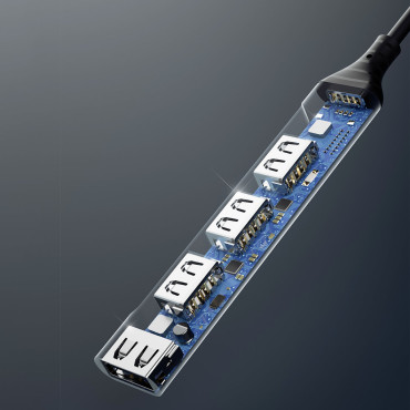 HUB izplatītāja adapteris ar USB-C kontaktligzdu 4x USB melnā pelēkā krāsā