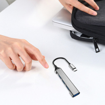 HUB Distributörsadapter med USB-C-uttag för 4x USB Svart Grå