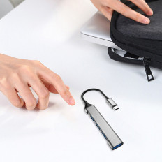 HUB Distributörsadapter med USB-C-uttag för 4x USB Svart Grå