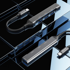 HUB Distributörsadapter med USB-C-uttag för 4x USB Svart Grå