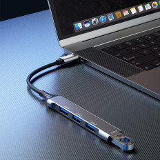 HUB Distributörsadapter med USB-C-uttag för 4x USB Svart Grå