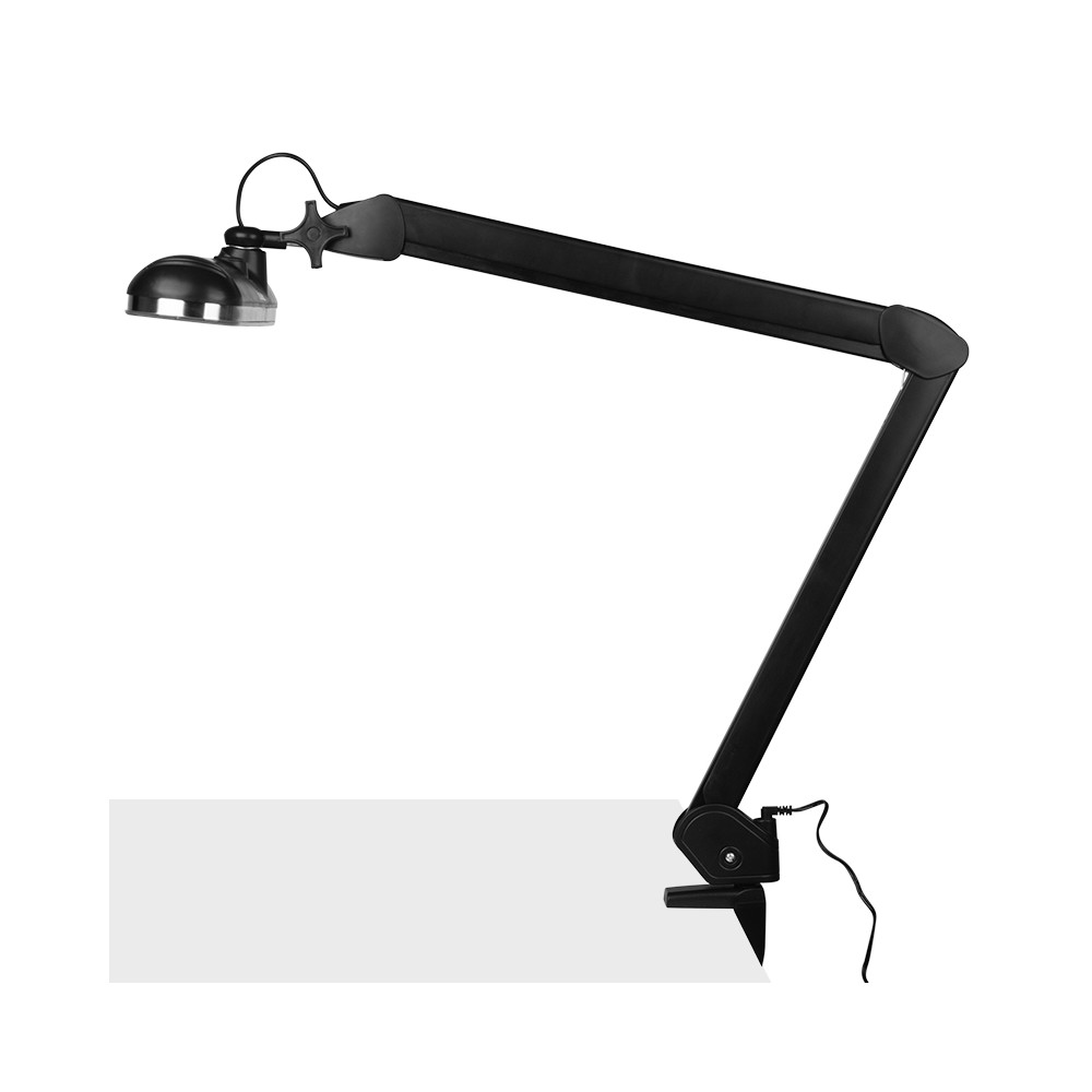 Elegáns LED műhelylámpa 801 l fekete, állítható fényerővel, asztali satuval — oldalnézet