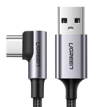 Καλώδιο γωνίας καλωδίου σε ισχυρή κόλλα USB - USB-C QC 3.0 3A 2M γκρι