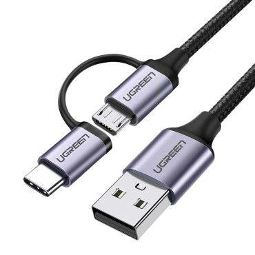2in1 καλώδιο καλωδίου σε ισχυρή κόλλα USB - Microug + USB-C 1m 2.4a Μαύρο