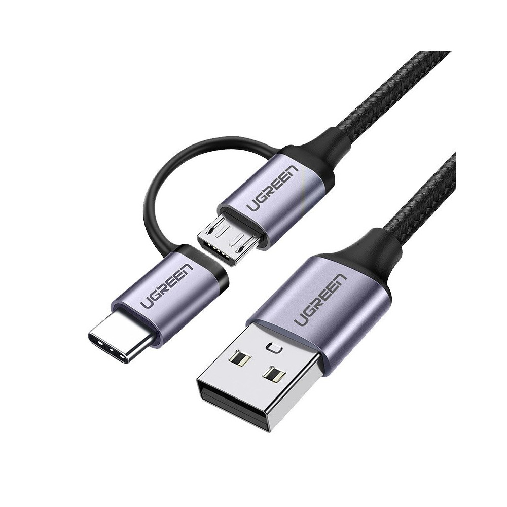 2in1 kabelska žica v močnem USB lepilu - Microughb + USB-C1M 2.4A črna