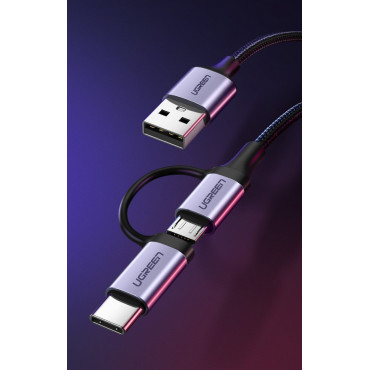 2in1 Kabeldraht in einem starken USB-Kleber - MicroUSB + USB-C 1M 2.4A schwarz