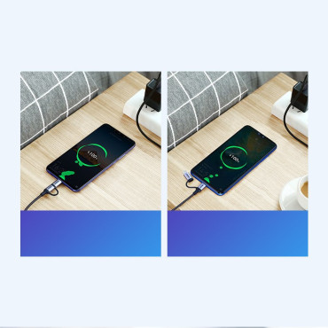 2in1 καλώδιο καλωδίου σε ισχυρή κόλλα USB - Microug + USB-C 1m 2.4a Μαύρο