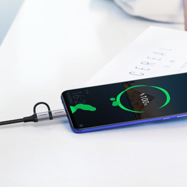 2in1 kabelska žica v močnem USB lepilu - Microughb + USB-C1M 2.4A črna