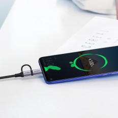 2in1 Kabelinė viela stipriame USB klijuose - "MicroUSB + USB-C 1M 2.4A" juoda