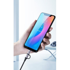 2in1 kabelska žica v močnem USB lepilu - Microughb + USB-C1M 2.4A črna