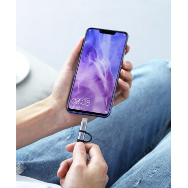 2in1 Kabelinė viela stipriame USB klijuose - "MicroUSB + USB-C 1M 2.4A" juoda
