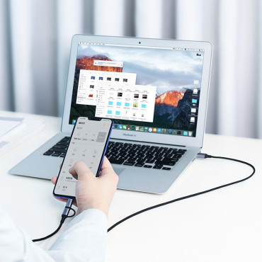 2in1 kabelska žica v močnem USB lepilu - Microughb + USB-C1M 2.4A črna