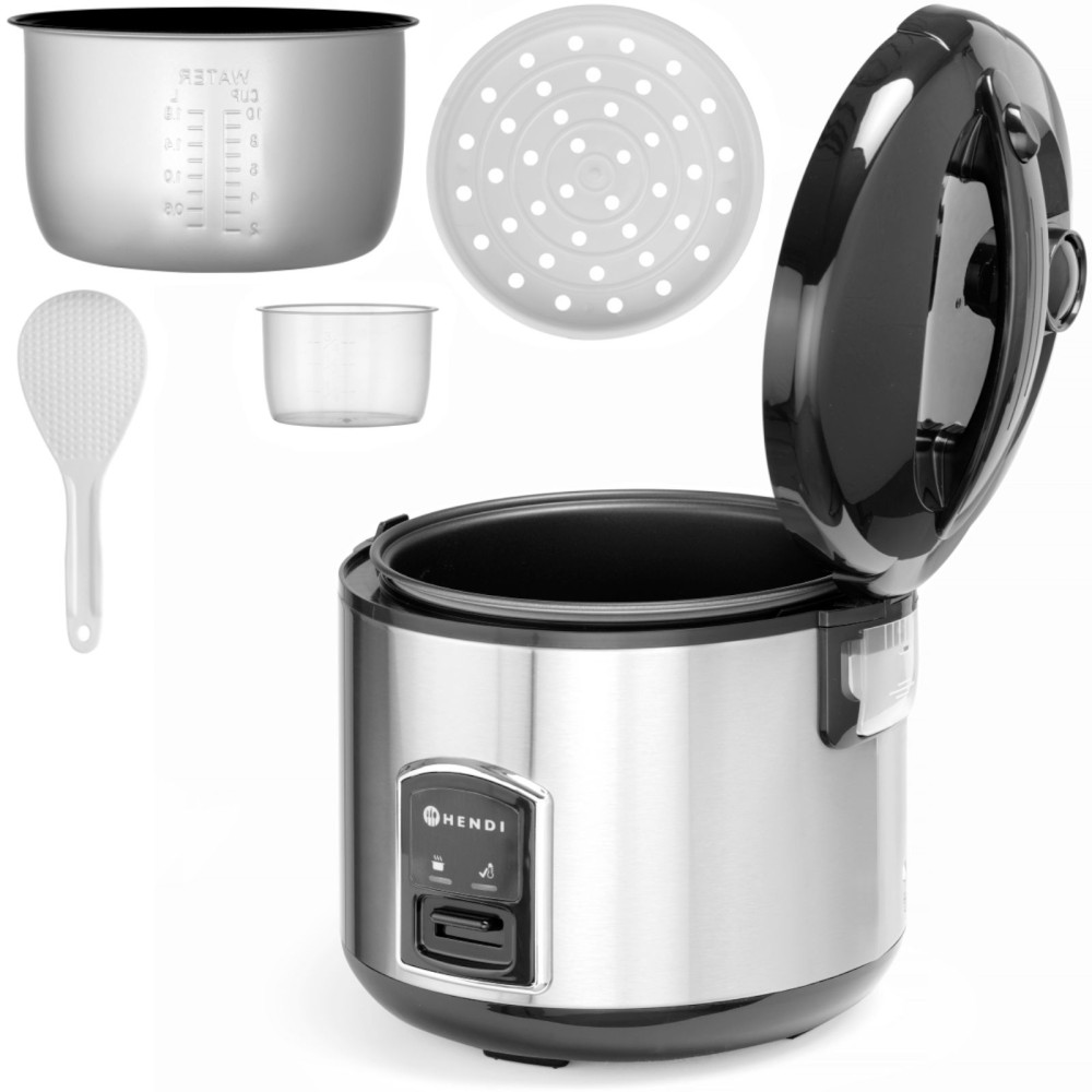 Dispositivo de potenciômetro elétrico para cozinhar arroz com uma função fumegante de 1.8L 700W - Hendi 240410 Dispositivo de potenciômetro elétrico para cozinhar arroz com uma função fumegante de 1.8L 700W - Hendi 240410