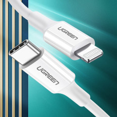 Kaapelijohto iPhone MFI USB-C - Lightning 20W 3A 1m Valkoinen
