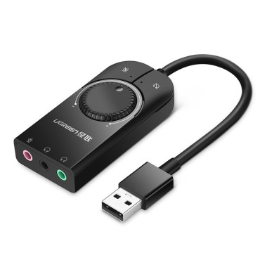 Externt ljudkort USB-adapter - 3,5 mm Mini Jack med volymjusterbar 15cm svart