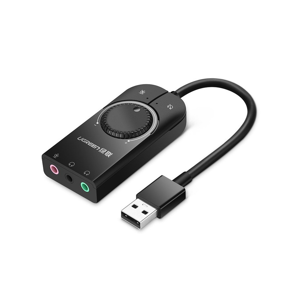 Externt ljudkort USB-adapter - 3,5 mm Mini Jack med volymjusterbar 15cm svart