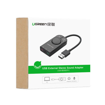 Externt ljudkort USB-adapter - 3,5 mm Mini Jack med volymjusterbar 15cm svart
