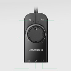 Externt ljudkort USB-adapter - 3,5 mm Mini Jack med volymjusterbar 15cm svart
