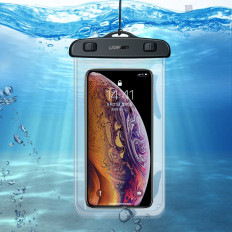 Waterdichte telefoontas met een leiband IPX8 tot 30 m zwart