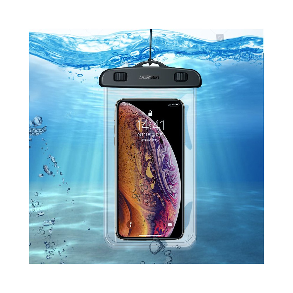Waterproof phone bag with a leash IPX8 up to 30m black