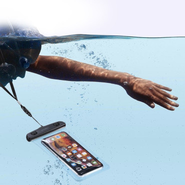 Waterdichte telefoontas met een leiband IPX8 tot 30 m zwart
