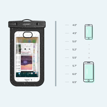 Waterdichte telefoontas met een leiband IPX8 tot 30 m zwart