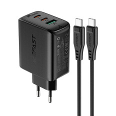 2IN1 Hálózati töltő 2x USB-C USB 65W + USB-C kábel fekete