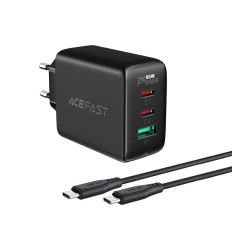2IN1 Nätverk Laddare 2x USB-C USB 65W + USB-C-kabel Svart