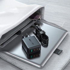 2IN1 Nätverk Laddare 2x USB-C USB 65W + USB-C-kabel Svart