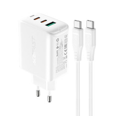 2In1 mrežni punjač 2x USB-C USB 65W + USB-C kabel bijeli