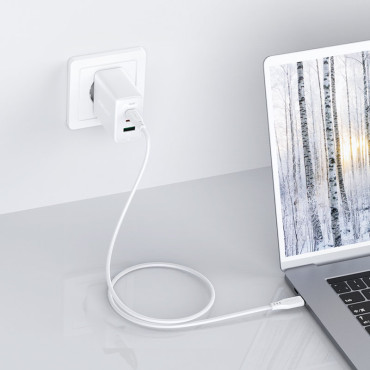 2in1 carregador de rede 2x USB-C USB 65W + cabo USB-C branco