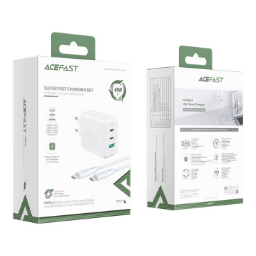 2in1 carregador de rede 2x USB-C USB 65W + cabo USB-C branco