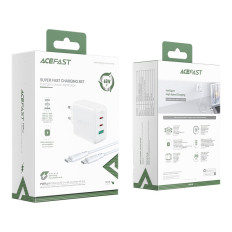 2in1 carregador de rede 2x USB-C USB 65W + cabo USB-C branco