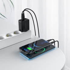 2in1 carregador de rede 2x USB-C USB 65W + cabo USB-C branco