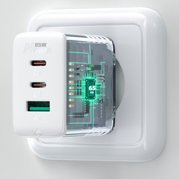 2in1 φορτιστής δικτύου 2x USB-C USB 65W + καλώδιο USB-C λευκό