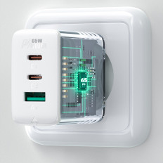 2in1 võrgulaadija 2x USB-C USB 65W + USB-C kaabel valge