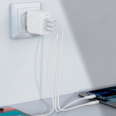 2in1 carregador de rede 2x USB-C USB 65W + cabo USB-C branco