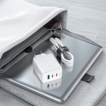 2in1 φορτιστής δικτύου 2x USB-C USB 65W + καλώδιο USB-C λευκό