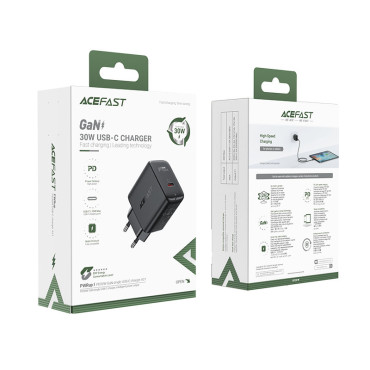 Carregador de rede USB-C 30W PD QC 3.0 AFC FCP Preto