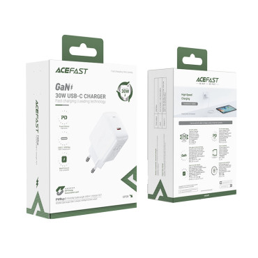Carregador de rede GAN USB-C 30W PD QC 3.0 AFC FCP Branco