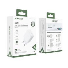 Omrežni nakladalnik GAN USB-C 30W PD QC 3.0 AFC FCP White