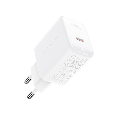 Carregador de rede GAN USB-C 30W PD QC 3.0 AFC FCP Branco