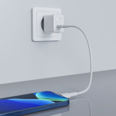 Omrežni nakladalnik GAN USB-C 30W PD QC 3.0 AFC FCP White