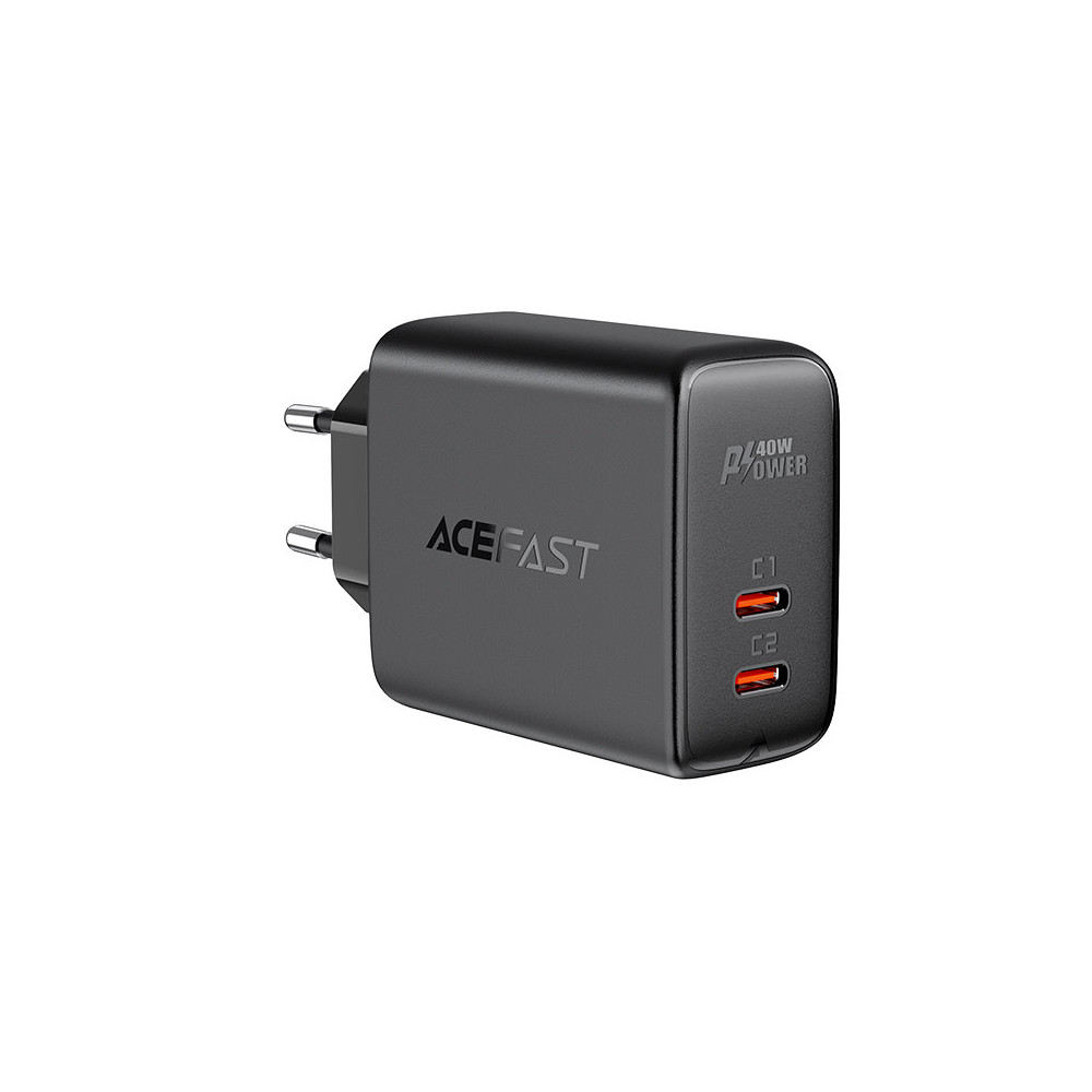 Omrežni polnilnik 2x USB-C 40W PPS PD QC 3.0 AFC FCP Black