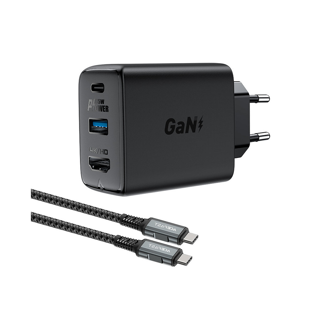 2in1 Omrežni polnilnik z USB-C kablom + adapterjem USB-C - HDMI 4K črna