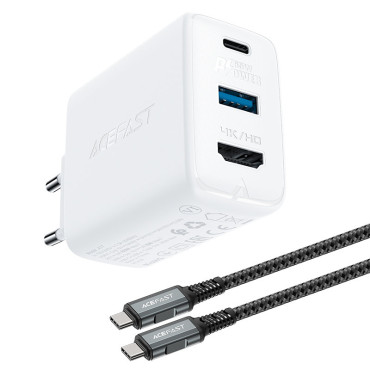 2in1 Φορτιστής δικτύου με καλώδιο USB-C + Προσαρμογέας προσαρμογέα USB-C - HDMI 4K WHITE