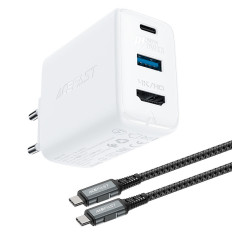 CARGADOR DE RED 2IN1 CON CABLE USB-C + Adaptador Adaptador USB-C - HDMI 4K WHITE