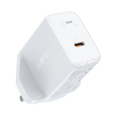 English Network Charger GAN USB-C 30W Q3 3.0 AFC FCP UK Vtič bele