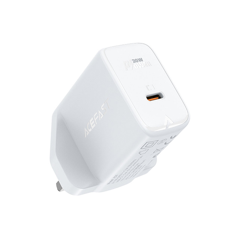 English Network Charger GAN USB-C 30W Q3 3.0 AFC FCP UK Vtič bele